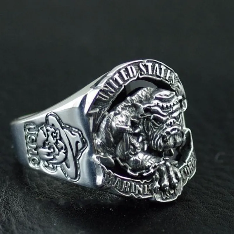 925 Sterling Silver Bulldog logo the United States Marine Corps rings men's new fashion silver ring | Украшения и аксессуары
