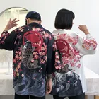 Рубашка МужскаяЖенская в японском стиле, хаори для влюбленных, китайский дракон, рыба, одежда, самурайский журавль, блузка, кимоно, причудливая азиатская, размера плюс