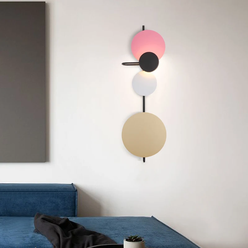 

Nordic Colorful Metal Round Circle Led Wall Lamp Art DIY Macaron Planet Wall Lights Bedside Loft Indoor Decor Lighting Luminaire