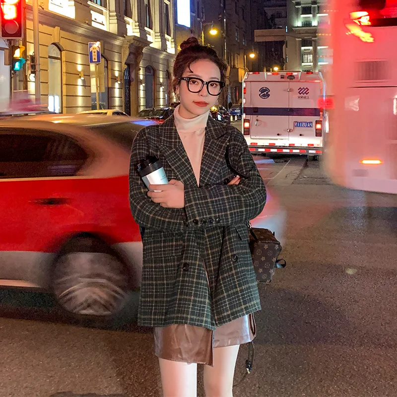 

2021 Spring Elegant OL Series Women Blazer Feminino Coat Double Breasted Lapel Plaid Basic Jacket Office Femme Korean Clothing
