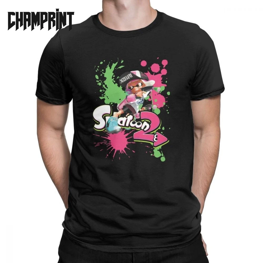 Splatoon/футболка для мужчин хлопковая Винтажная футболка с круглым вырезом и