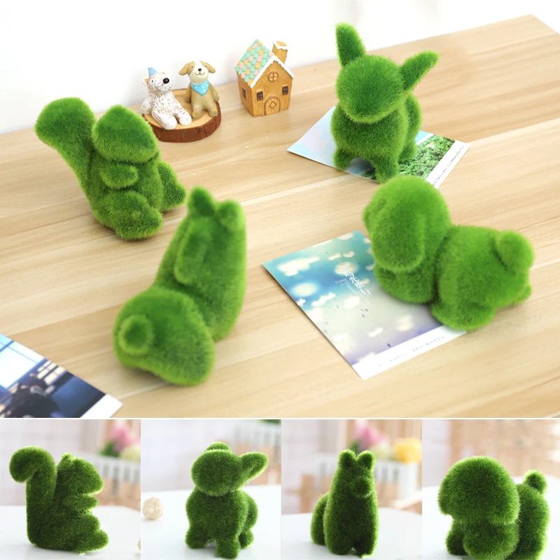 Милые украшения в форме животных имитация зеленой травы зеленых растений бонсай