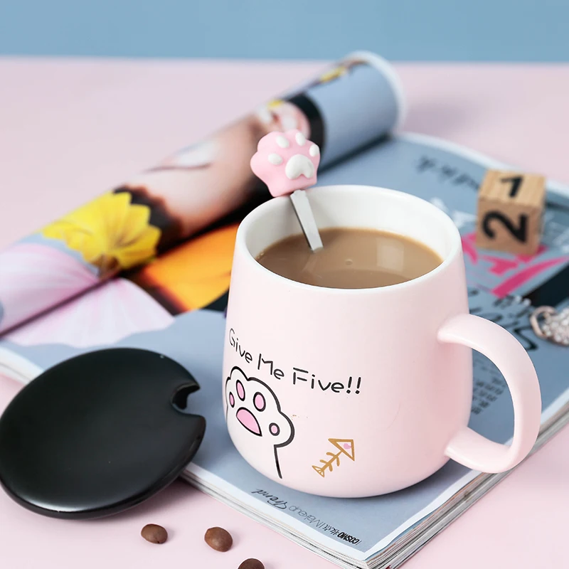 Милая мультяшная керамическая чашка с крышкой ложка розовая Студенческая