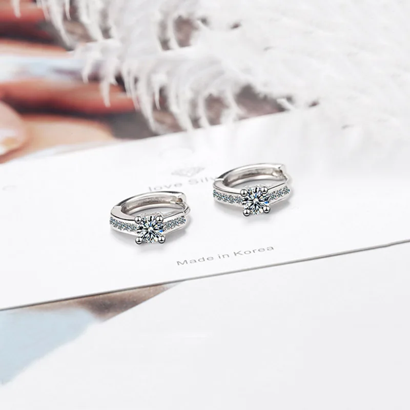 Женские серьги кольца MEETSOFT из серебра 925 пробы с кристаллами