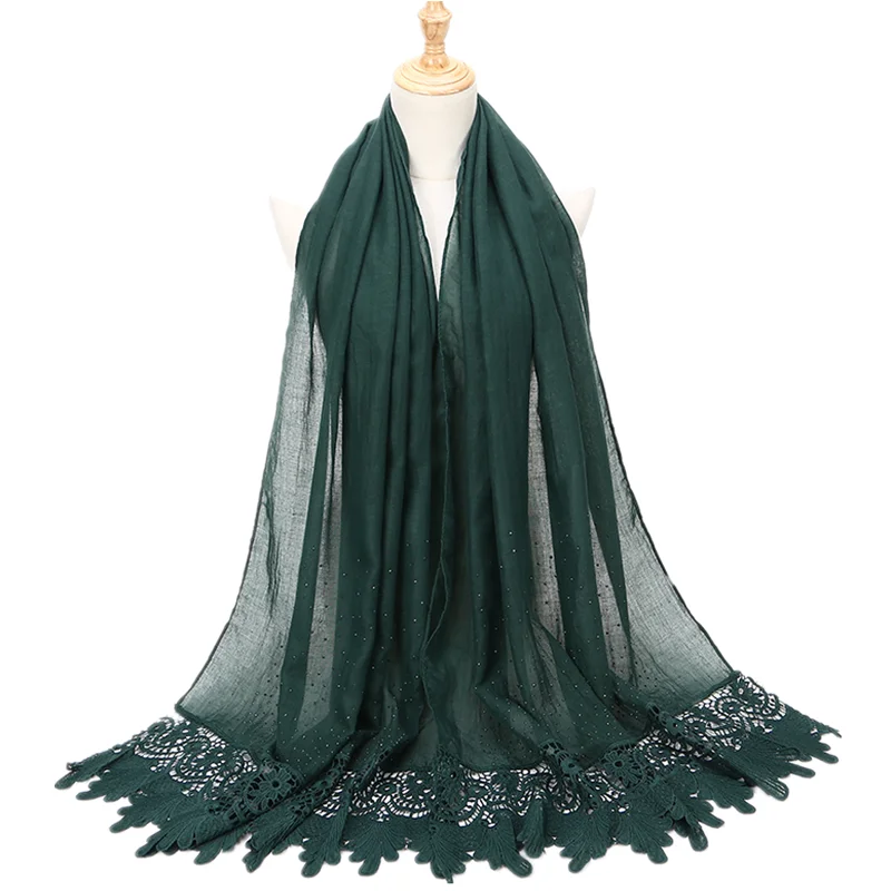 2020 хлопковый шарф хиджаб Цветочная вышивка кружевное украшение длинные