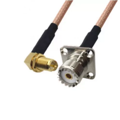 

RG142 Cable RP-SMA Female Right Angle To UHF SO239 Female 4 Hole Flange Panel Mount Connector RF Coaxial Jumper Pigtail Cable