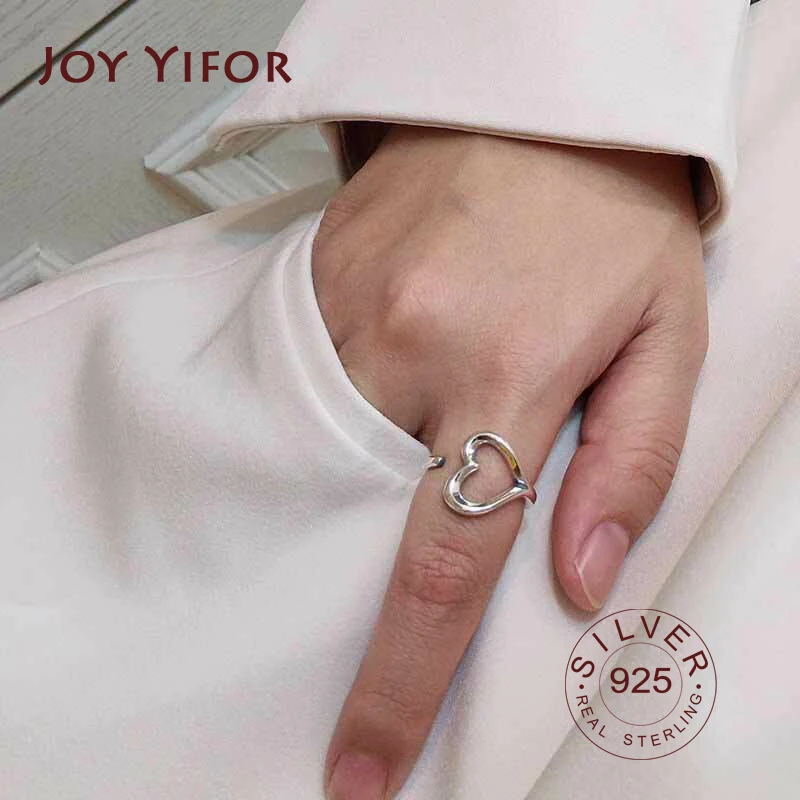 

925 sterling silver adjustable rings for women Korean simple punk heart hollow out ring set statement hip hop fine jewelry