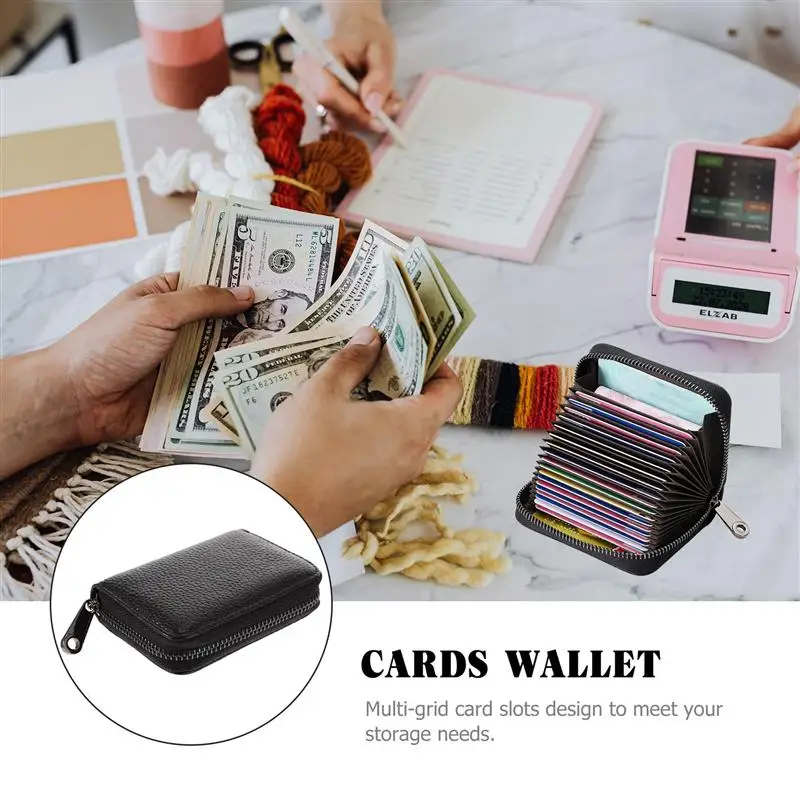 

1pc PU Bag Leather Zipper Organ Purse Leather Credit Slot Wallet Purse Pocket