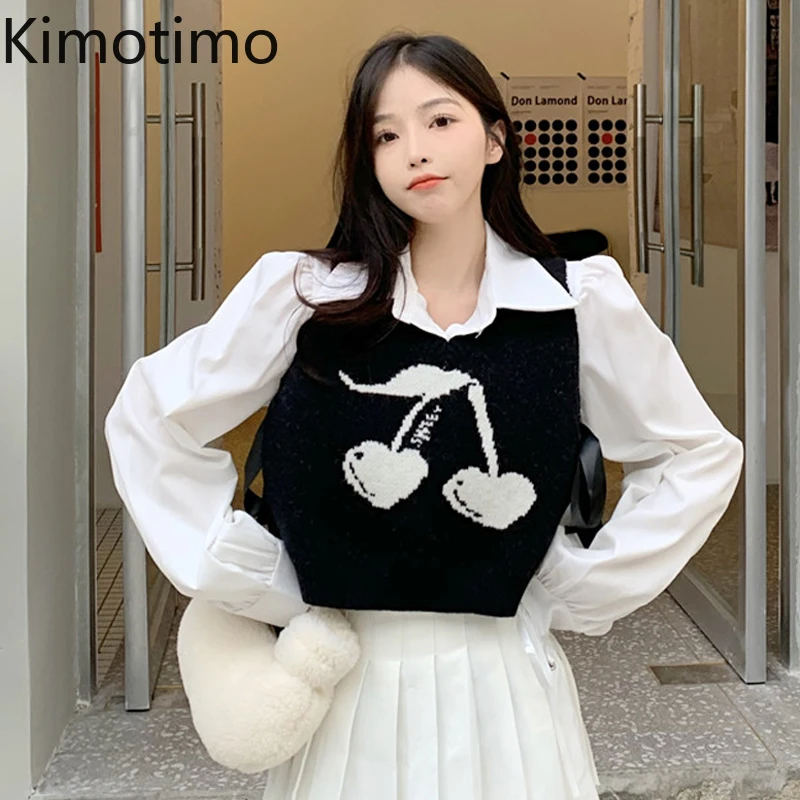 

Жилет Kimotimo Женский трикотажный жаккардовый с боковым поясом, пуловер без рукавов в Корейском стиле, верхняя одежда, осень-зима 2021