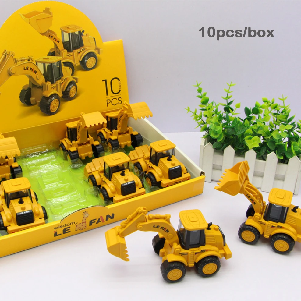 

10pcs / box inertial simulation engineering vehicle Plastic excavator bulldozer Children's educational toy car Boy gifts