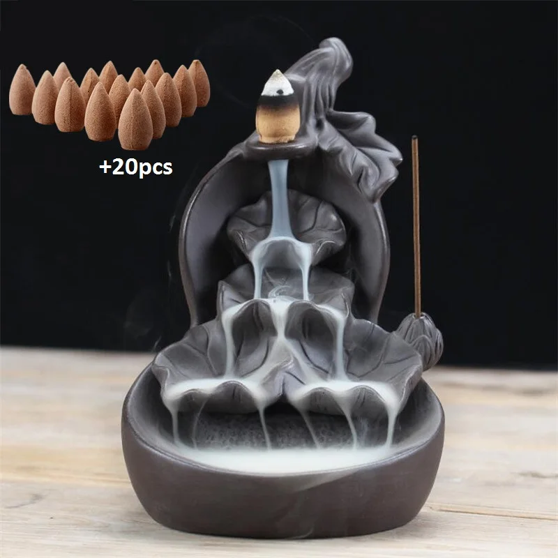 Фиолетовая глина Тыква лотоса водопад ладан горелка держатель курильница Арома