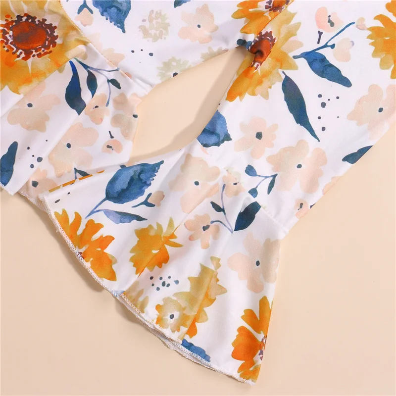 

3Pcs Baby Girls Clothes Sets,Toddler Infant Girls Letters Long Sleeves Romper+Flower Print Flare Trousers+Headband,0-18Months