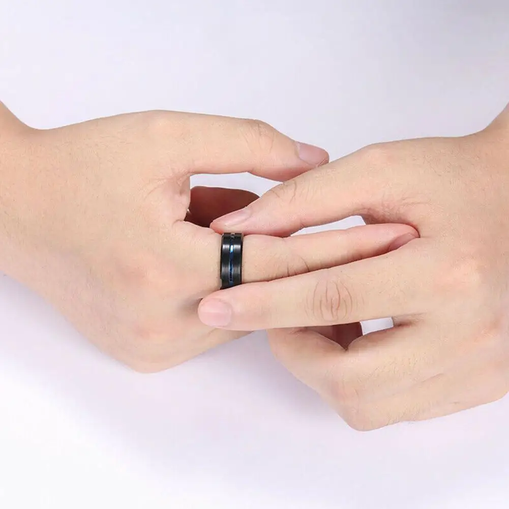 

Модное мужское классическое металлическое кольцо с голубым пазом со скошенными краями мужское обручальное кольцо ювелирные изделия Разме...