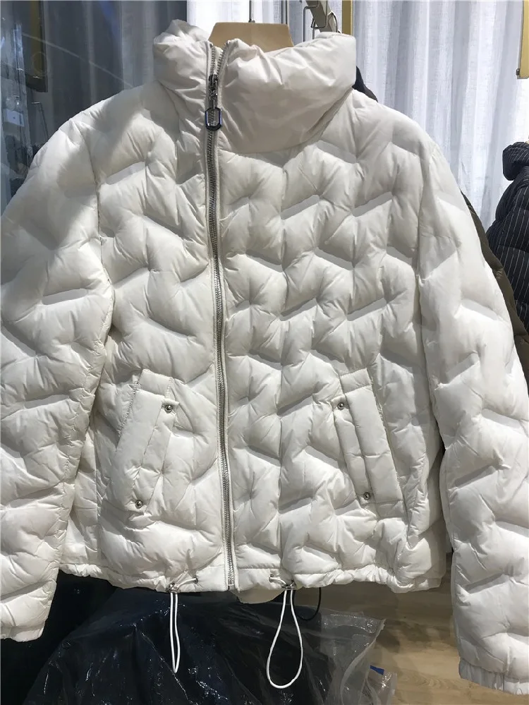 

SP0013 Casual Loose Standing Collar Duck Down Jacket For Women New Zipper Solid Oversized Outerwear With Pockets