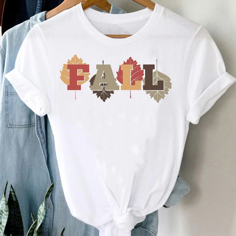 

WVIOCE Coffee Spice Halloween Thanksgiving Pumpkin Autumn 90s Fall Graphic Clothes Tshirt Top Print Kawaii Women T-Shirt 30947