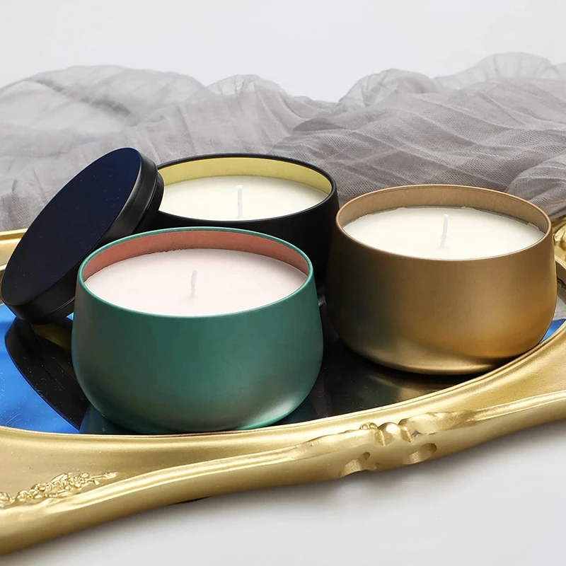Harga Kaleng Lilin 24 Buah, Kaleng Logam Besar 8 Oz Dengan Tutup Kontainer Penyimpanan Kosong Timah Perjalanan Bundar Portabel, 3 Warna