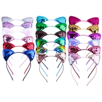 18pcs 18colors cat ears cute headband for children birthday party hairdband flip sequin hair band girl headdress
