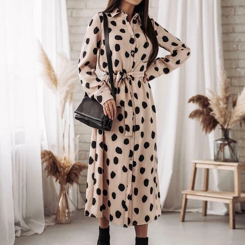 

Puimentiua Spring Women Vintage Long Dress Casual Polka Dot Print Party Short Sleeve Dresses Sexy V-neck Bohemian Woman Dress