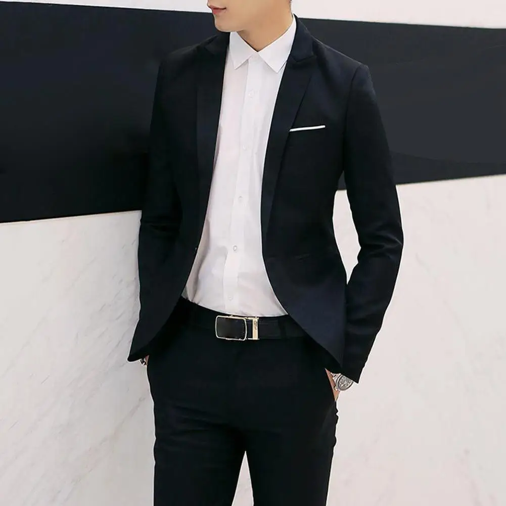 

2Pcs Plus Size Men Solid Color Long Sleeve Lapel Slim Button Business Suit Men's Wedding Office Meeting Sets Men's Clothing
