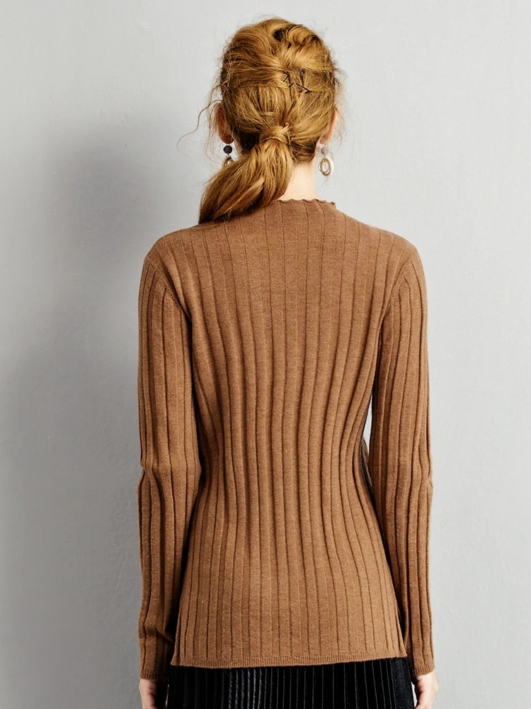 

Women's sweater close-fitting pure wool semi-turtleneck long sleeve autumn winter New slim pullover vertical stripe base