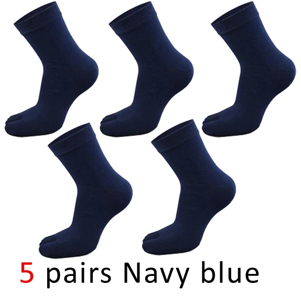 Navy Blue VERIDICAL мужские деловые модельные носки с отдельными пятью пальцами ног высокие однотонные 100 хлопок длинные носки высокого качества meias masculino 5 пар/лот - Color: Navy Blue