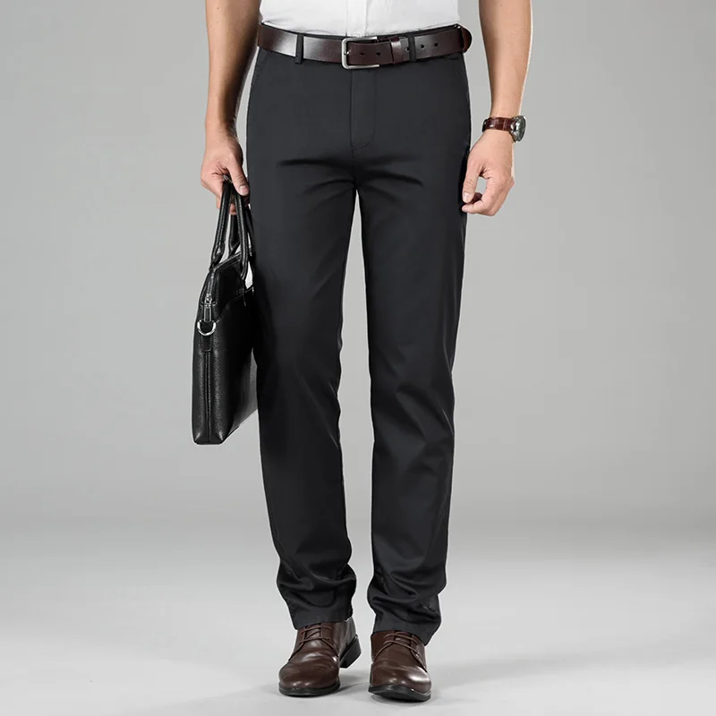 

NIGRITY 2019 New 4 color straight casual pants men's new business Tencel slim trousers men's black khaki large size 42