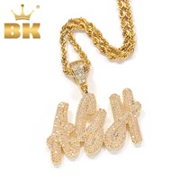 the bling king double layer overlapping cursive font pendant solid make your words necklaces iced out zirconia hiphop jewelry