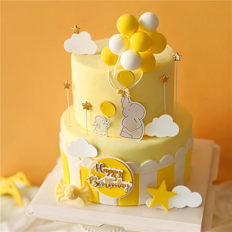 Желтый воздушный шар слон с кроликом топпер для торта детской вечеринки десерт