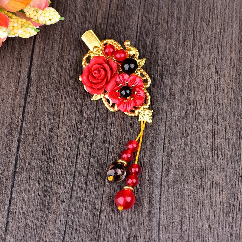 Креативный яркий Красный синтетический цветок цветные глазурь шпильки для волос