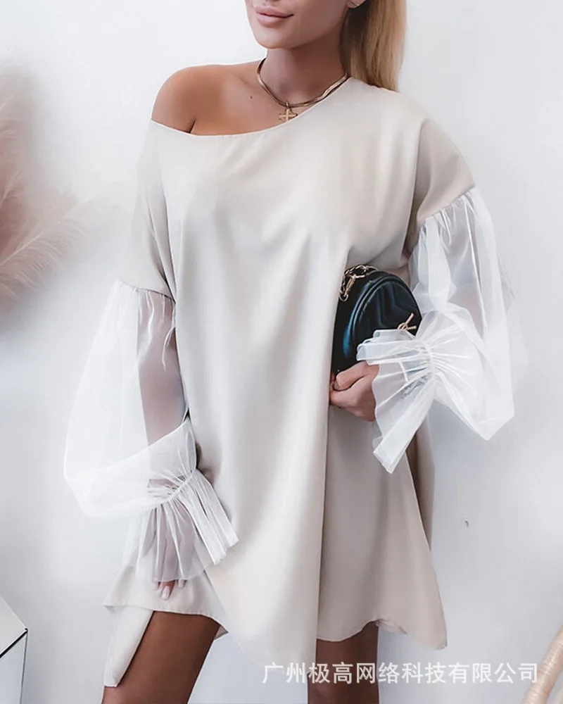 

Женское Сетчатое платье с длинным рукавом, повседневное простое офисное платье свободного покроя с круглым вырезом, элегантное платье, лет...