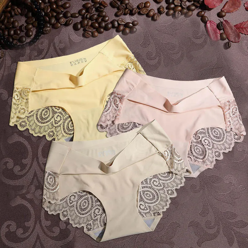 T 3pcs Женские шелковые трусики, бесшовные трусы, сексуальные трусы с низкой талией, кружевные хлопковые трусы, нижнее белье, удобное нижнее белье, нижнее белье, 3 шт./лот# D - Цвет: T 3pcs