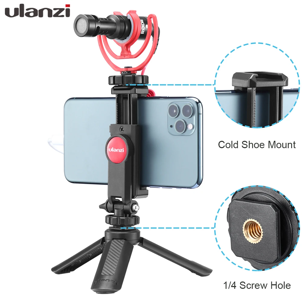 Ulanzi ST-06 Adjustable Phone Holder with 1/4 Screw Hot Shoe Mount Quick Release Vlog Video Shooting For DSLR Camera Smart Phone