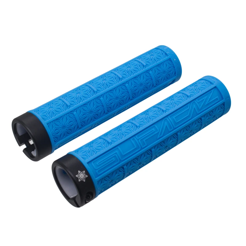 blue Supacaz MTB велосипедный руль набор силиконовых ручек для внедорожника односторонний замок амортизация анти-скольжение удерживающие ручки 9 цветов - Цвет: blue