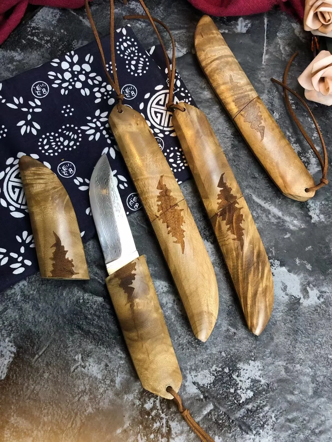 Высокое качество кожаная оболочка охотничьи ножи Ножи Топ нож из дамасской стали