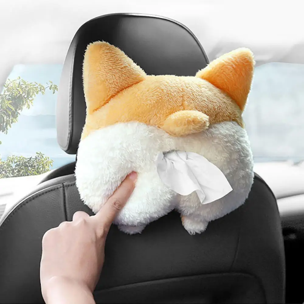 

Car Tissue Box Plush Animals Funny Cartoon Corgi Cats Butt Car Seat Back Headrest Armrest Holder Box Paper Holder Car Styling