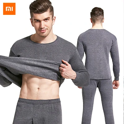 Xiaomi Youpin плюс бархатное нижнее белье мужские хлопковые штаны с круглым вырезом свитер Нижнее термобелье зимний комплект