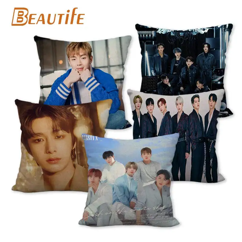 

Custom Monsta X KPOP Pillowcase Wedding Decorative Cotton Linen Pillow Case For Home Pillow Cover 45X45cm One Side