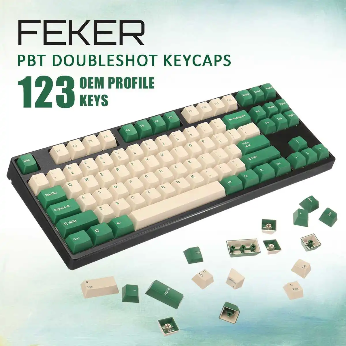 

Колпачки для клавиш Feker 123 клавиш Изумрудный лес PBT подходят для механической клавиатуры переключатели Cherry MX OEM профиль краситель-Sub колпачок
