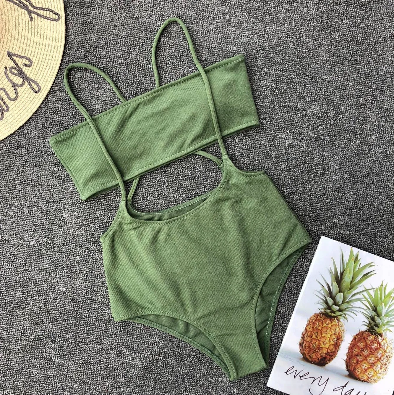 Комплект бикини с высокой талией 6 цветов однотонный купальник женский