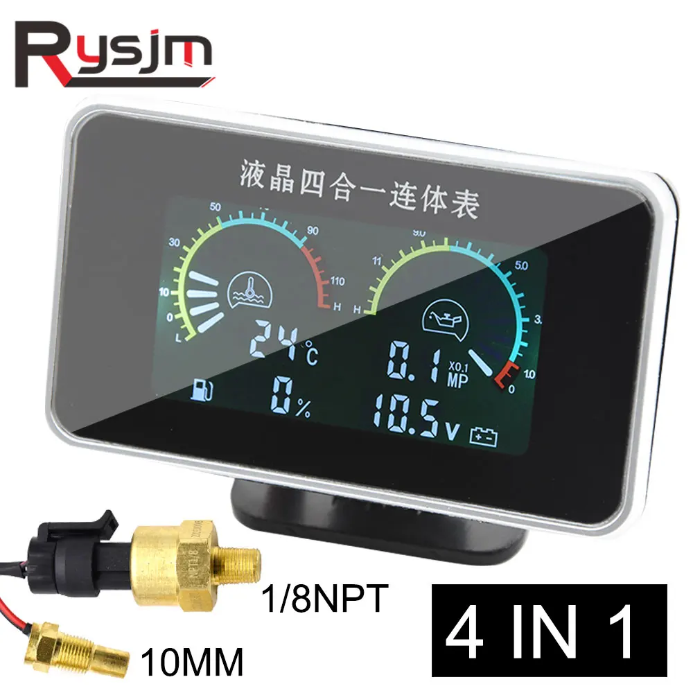Цифровой прибор для измерения температуры воды и топлива 4 дюйма 12 В 24 + Датчик 10