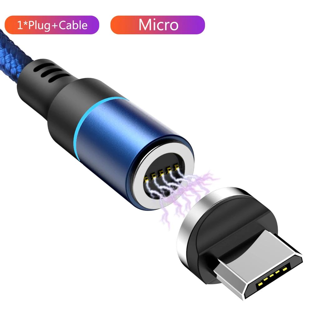 Магнитный Micro USB кабель для iPhone samsung Xiaomi 3A Быстрая зарядка данных провод шнур магнитное зарядное устройство usb type C кабель для мобильного телефона - Цвет: Blue Micro Cable