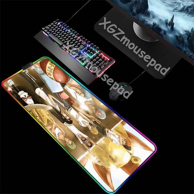 Большой игровой коврик для мыши XGZ RGB с черной застежкой по краю аниме цельный под