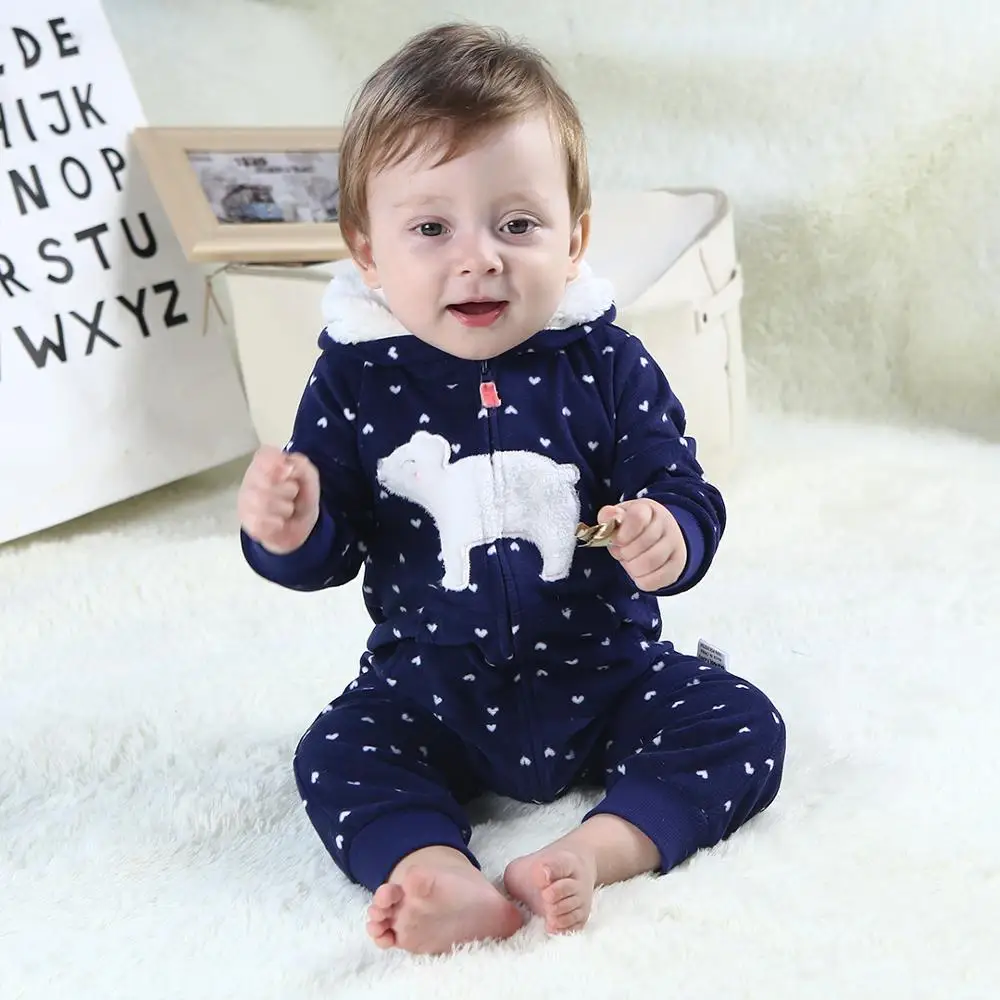 2021 Fall/Winter Baby Warm Jumpsuit Baby Clothing Coral Fleece Jumpsuit Baby Boy Baby Girl Fashion Animal Image Hooded Romper