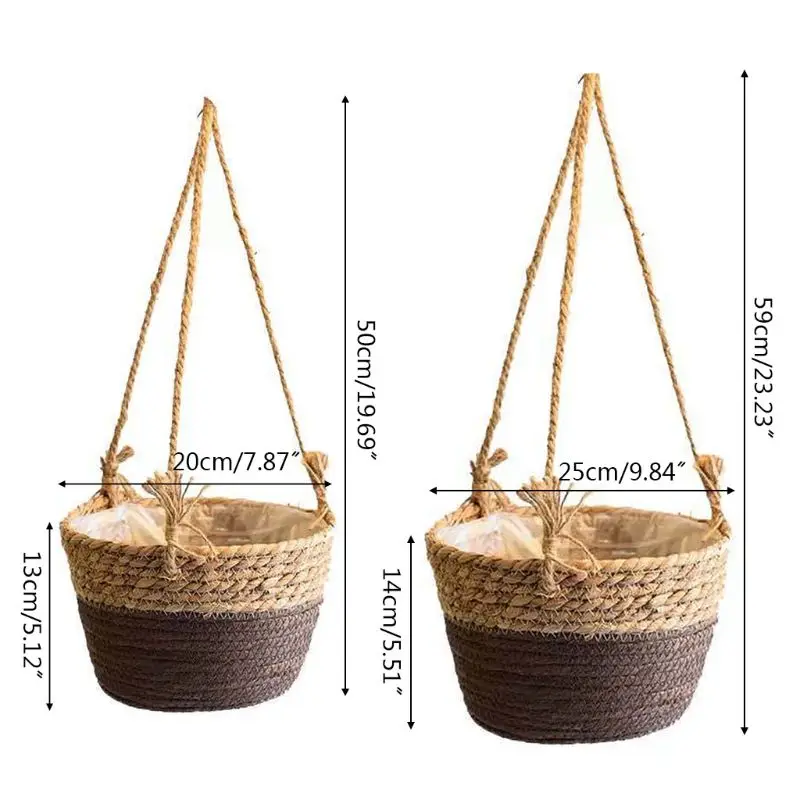 

2021 New Woven Rattan Hanging Planter Flower Pot Plant Basket Balcony Garden Home Decor