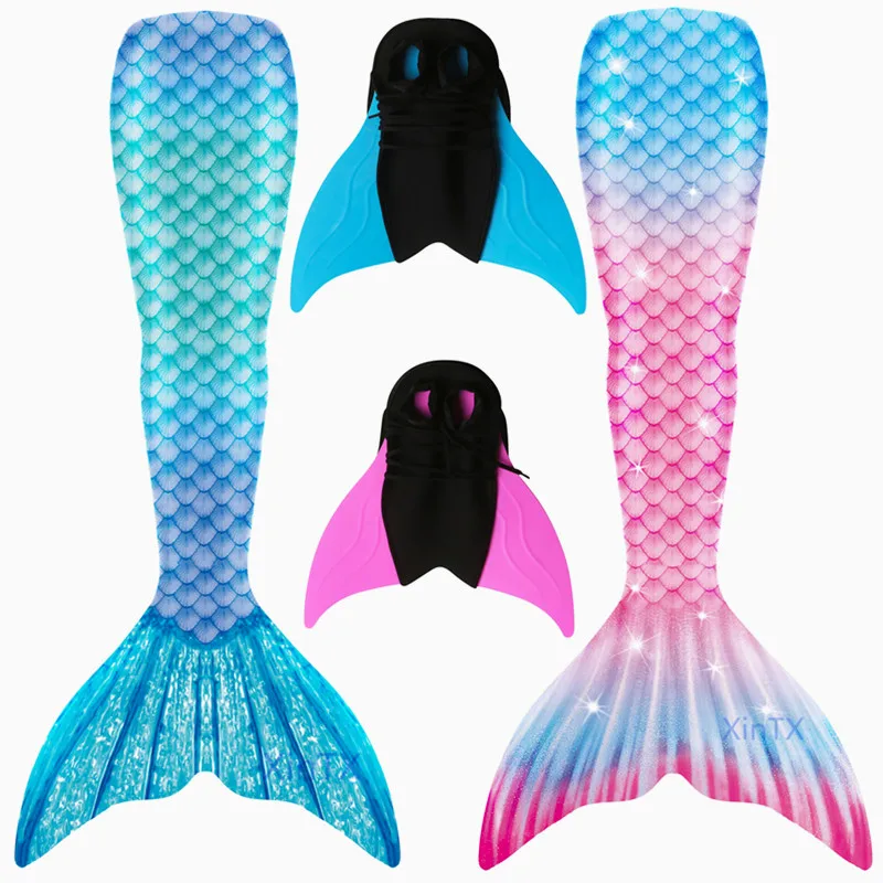 2021 NEW!Adult Kids Mermaid Tails With Monofin Swimsuit for Girls Women Bikini Bathing Suit Costume Swimmable | Тематическая одежда