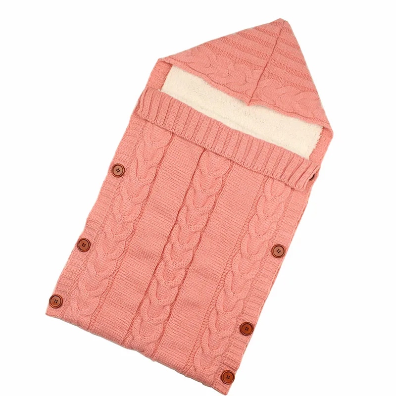 J004-pink Спальные мешки для новорожденных; зимняя теплая муфта для ног; хлопковое вязаное одеяло; спальный мешок; шерстяной спальный мешок на кнопках; пеленка для коляски - Цвет: J004-pink