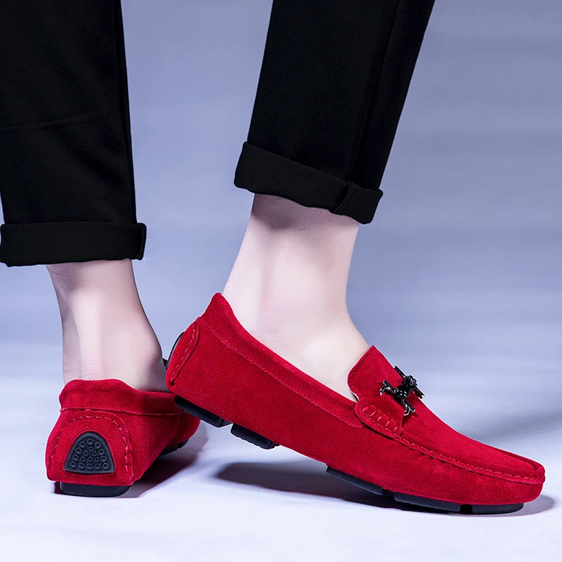 

Brand Spring Summer Soft Man Moccasins Men Loafers High Quality Suede Leather Shoes Mens Slip On Flats Lightweight Driving Shoes