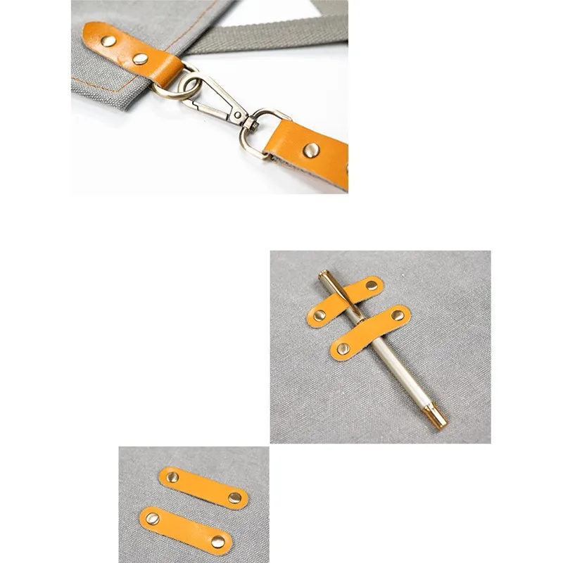 Серый брезентовый фартук перекрещивающийся хлопковый ремень кафе бармен