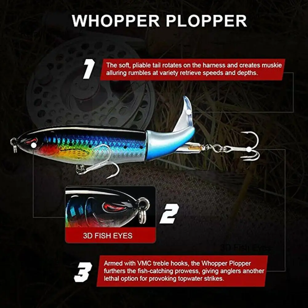 

1pcs Topwater Fishing Lure Whopper Popper Artificial Bait For Fishing Bait Fishing Rotating Tail Soft Lures Tackle Plopper A5x0