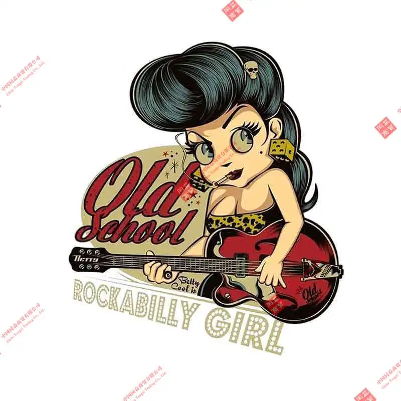 Funny 13cm for Rockabilly Girl Playing Guitar Old School Car Stickers and Decals Vinyl Car Sticker Waterproof 3D